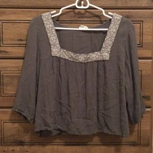 Green 3/4 Sleeve Peasant Top